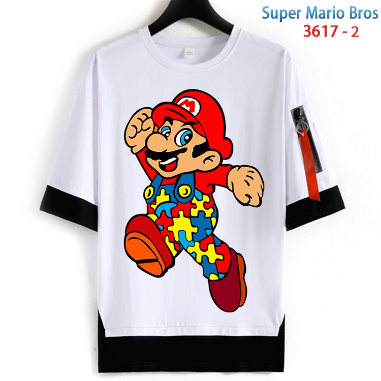 Super Mario Cotton Crew Neck Fake Two-Piece Short Sleeve T-Shirt from S to 4XL HM-3617-2
