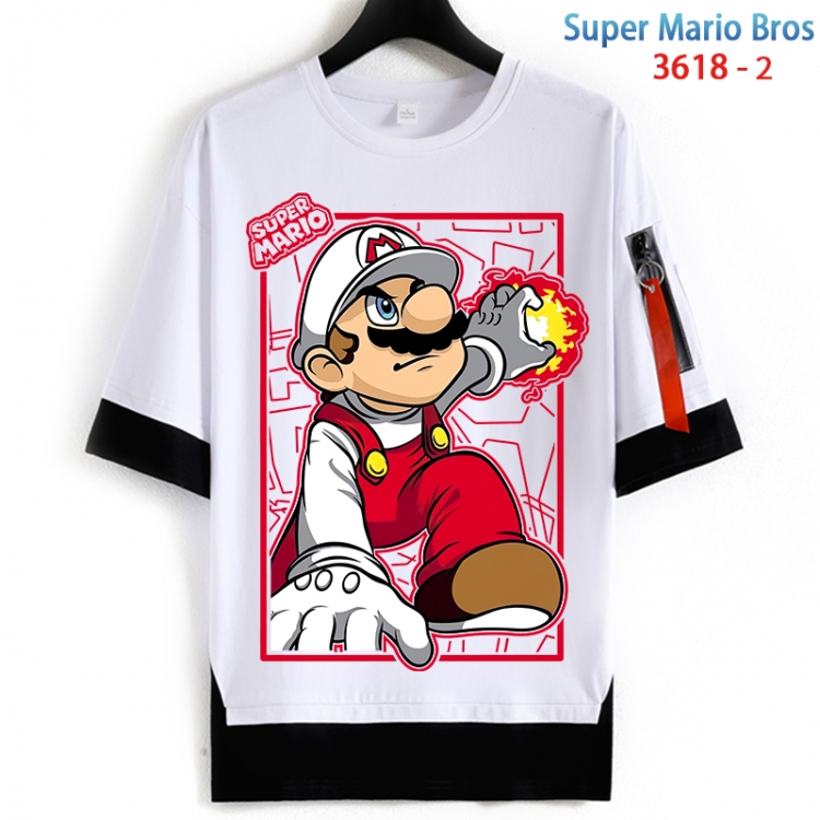 Super Mario Cotton Crew Neck Fake Two-Piece Short Sleeve T-Shirt from S to 4XL HM-3618-2