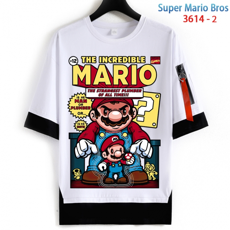 Super Mario Cotton Crew Neck Fake Two-Piece Short Sleeve T-Shirt from S to 4XL  HM-3614-2