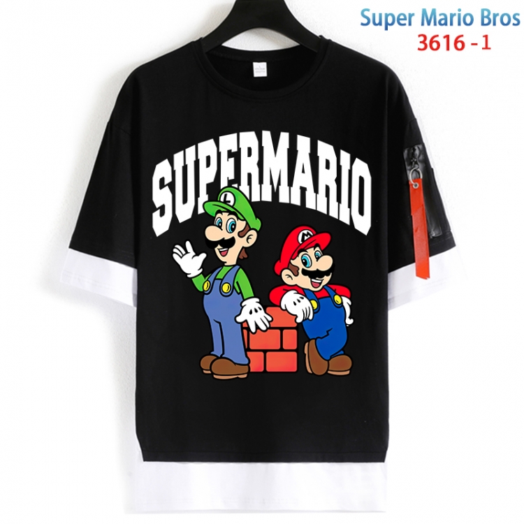 Super Mario Cotton Crew Neck Fake Two-Piece Short Sleeve T-Shirt from S to 4XL HM-3616-1