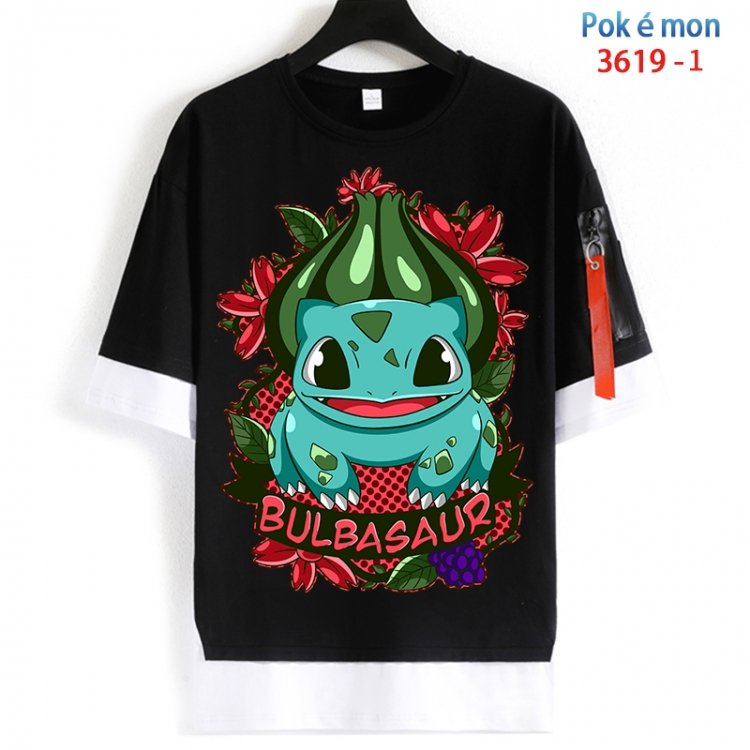 Pokemon Cotton Crew Neck Fake Two-Piece Short Sleeve T-Shirt from S to 4XL HM-3619-1