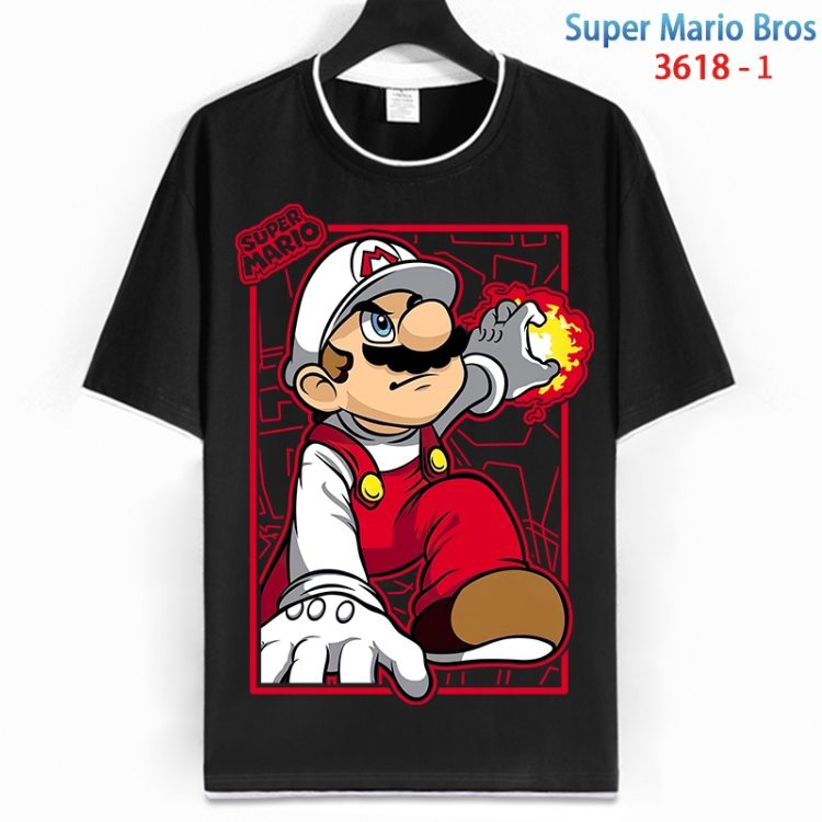 Super Mario Cotton crew neck black and white trim short-sleeved T-shirt from S to 4XL HM-3618-1