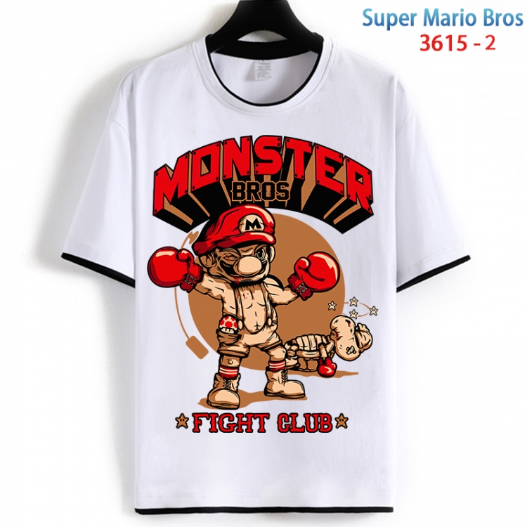 Super Mario Cotton crew neck black and white trim short-sleeved T-shirt from S to 4XL  HM-3615-2