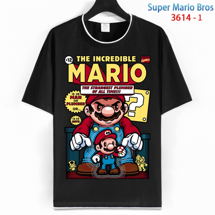 Super Mario Cotton crew neck black and white trim short-sleeved T-shirt from S to 4XL HM-3614-1