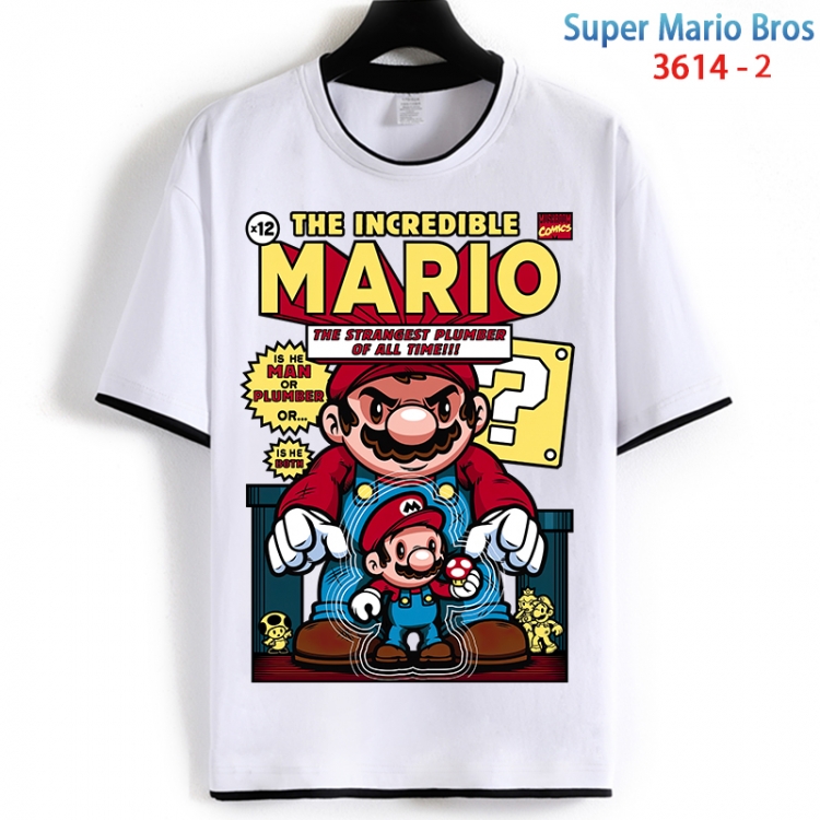Super Mario Cotton crew neck black and white trim short-sleeved T-shirt from S to 4XL HM-3614-2
