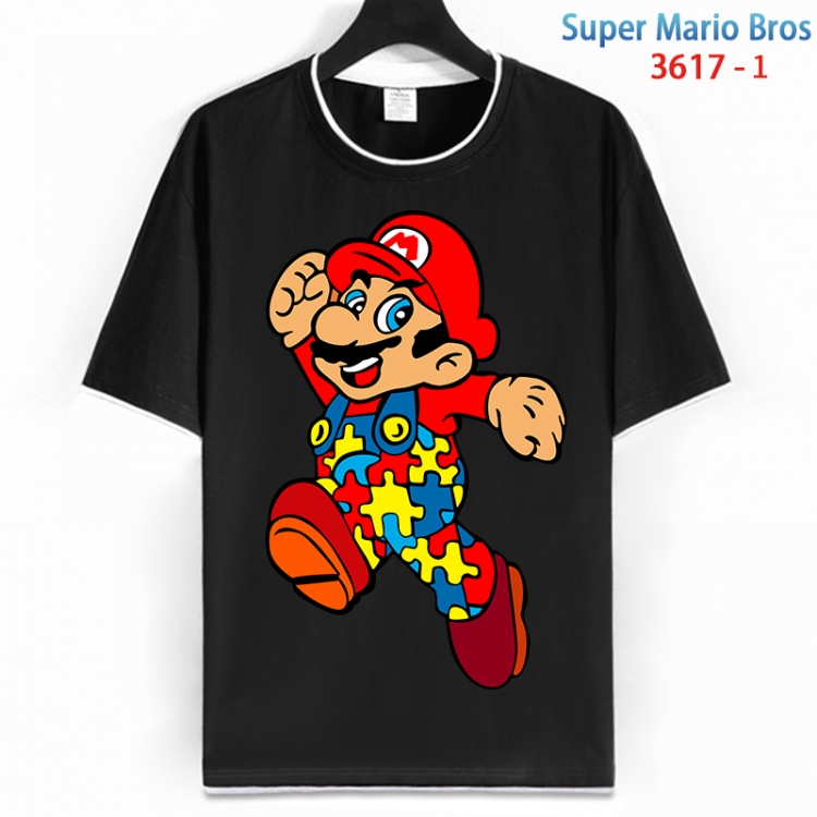 Super Mario Cotton crew neck black and white trim short-sleeved T-shirt from S to 4XL  HM-3617-1