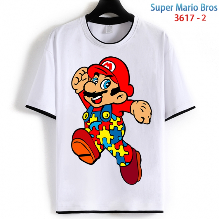 Super Mario Cotton crew neck black and white trim short-sleeved T-shirt from S to 4XL  HM-3617-2