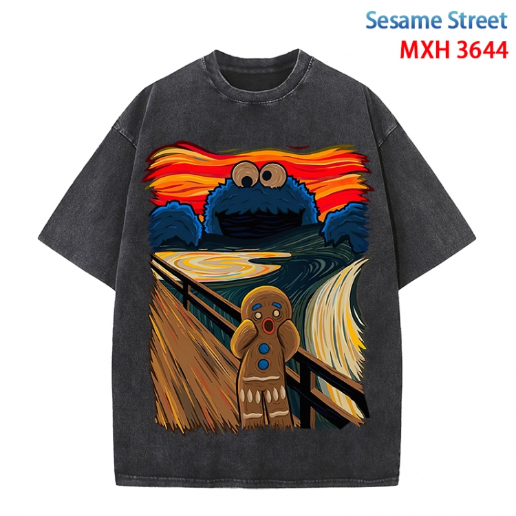 sesame street Anime peripheral pure cotton washed and worn T-shirt from S to 4XL MXH-3644