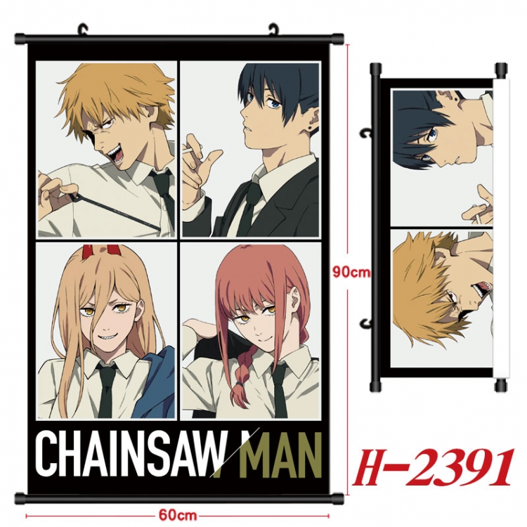 Chainsaw man Anime Black Plastic Rod Canvas Painting Wall Scroll 60X90CM  H-2391