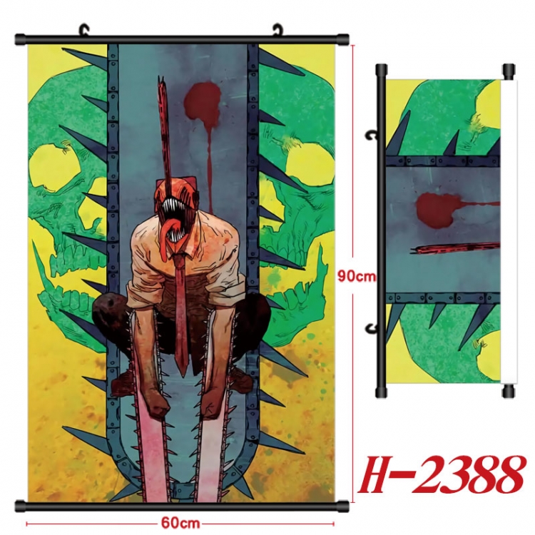 Chainsaw man Anime Black Plastic Rod Canvas Painting Wall Scroll 60X90CM H-2388
