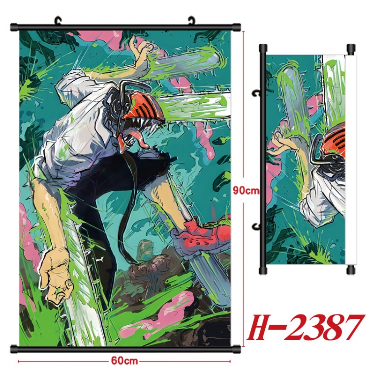 Chainsaw man Anime Black Plastic Rod Canvas Painting Wall Scroll 60X90CM  H-2387