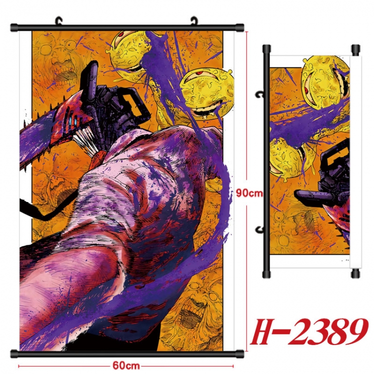 Chainsaw man Anime Black Plastic Rod Canvas Painting Wall Scroll 60X90CM H-2389
