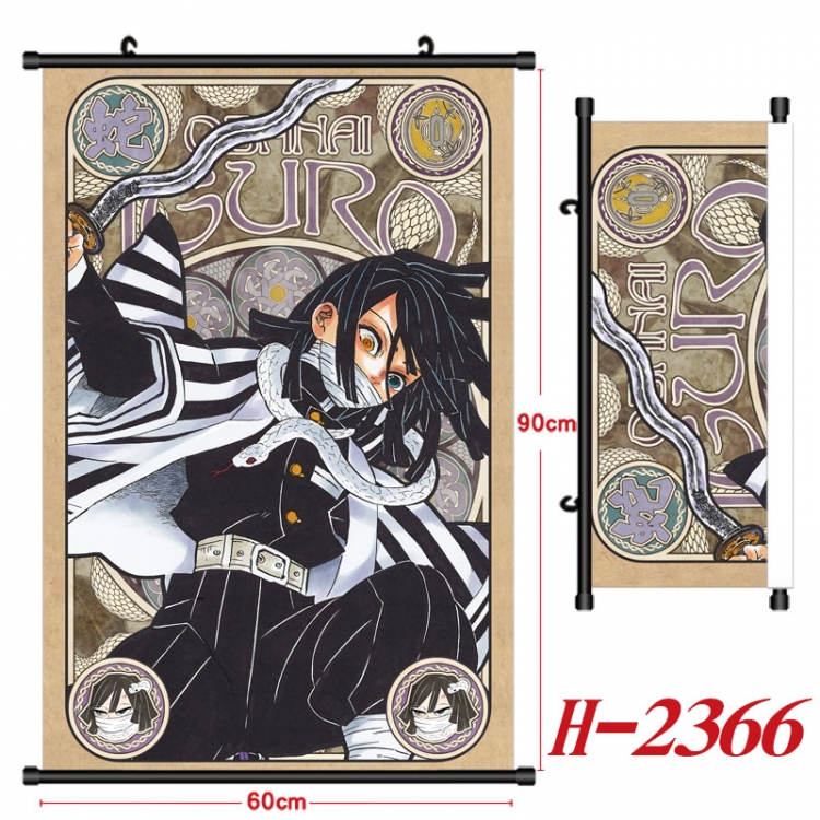Demon Slayer Kimets Anime Black Plastic Rod Canvas Painting Wall Scroll 60X90CM H-2366