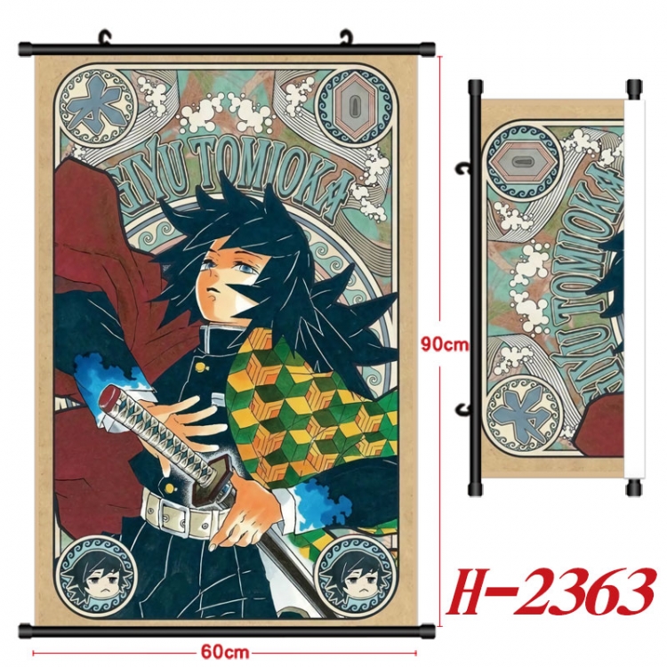 Demon Slayer Kimets Anime Black Plastic Rod Canvas Painting Wall Scroll 60X90CM  H-2363