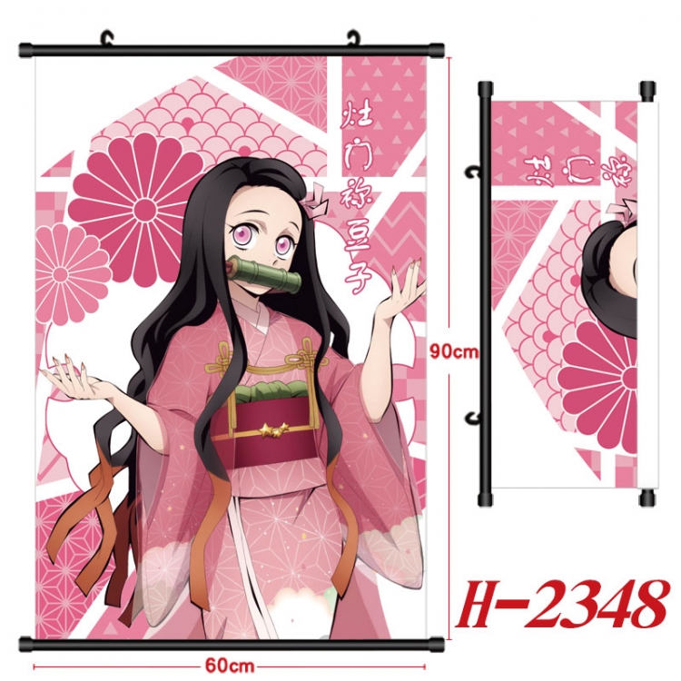Demon Slayer Kimets Anime Black Plastic Rod Canvas Painting Wall Scroll 60X90CM H-2348