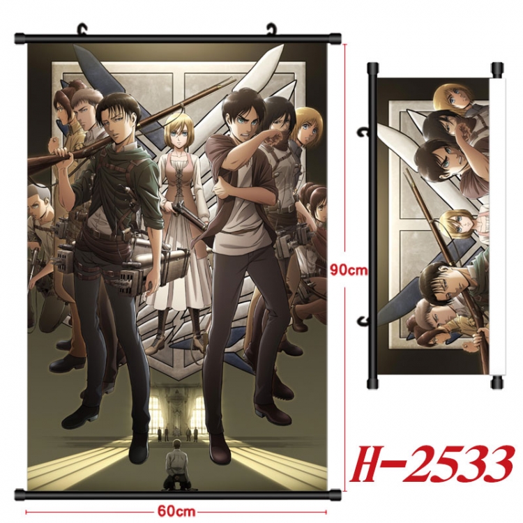 Shingeki no Kyojin Anime Black Plastic Rod Canvas Painting Wall Scroll 60X90CM H-2533