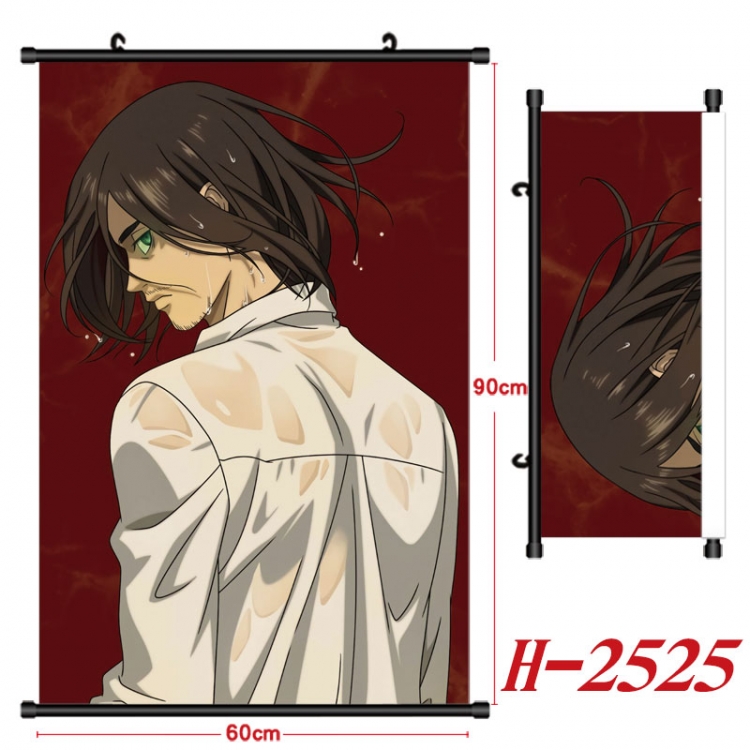 Shingeki no Kyojin Anime Black Plastic Rod Canvas Painting Wall Scroll 60X90CM  H-2525