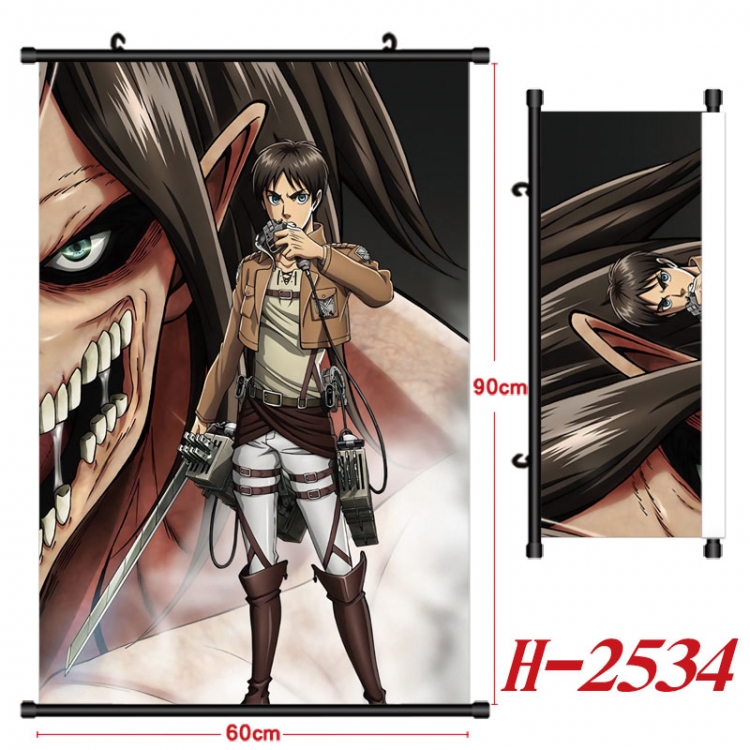 Shingeki no Kyojin Anime Black Plastic Rod Canvas Painting Wall Scroll 60X90CM H-2534