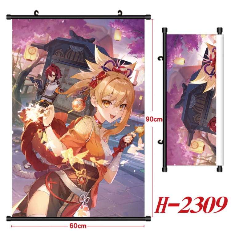 Genshin Impact Anime Black Plastic Rod Canvas Painting Wall Scroll 60X90CM H-2309