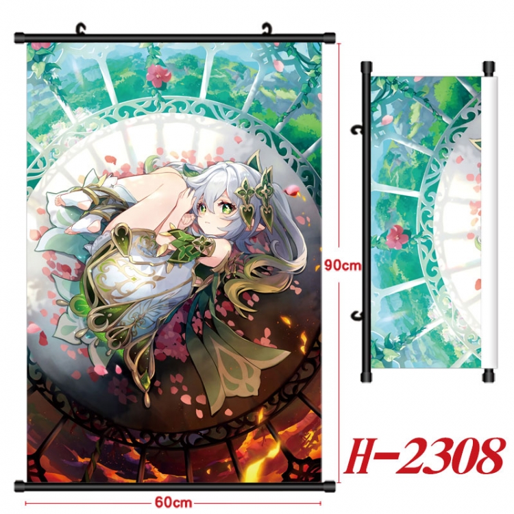 Genshin Impact Anime Black Plastic Rod Canvas Painting Wall Scroll 60X90CM H-2308