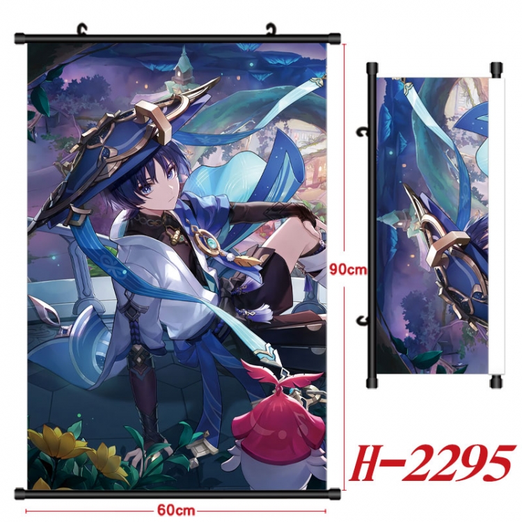 Genshin Impact Anime Black Plastic Rod Canvas Painting Wall Scroll 60X90CM  H-2295
