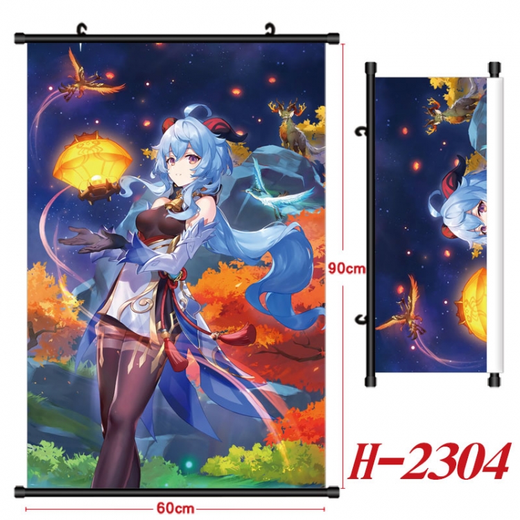 Genshin Impact Anime Black Plastic Rod Canvas Painting Wall Scroll 60X90CM H-2304