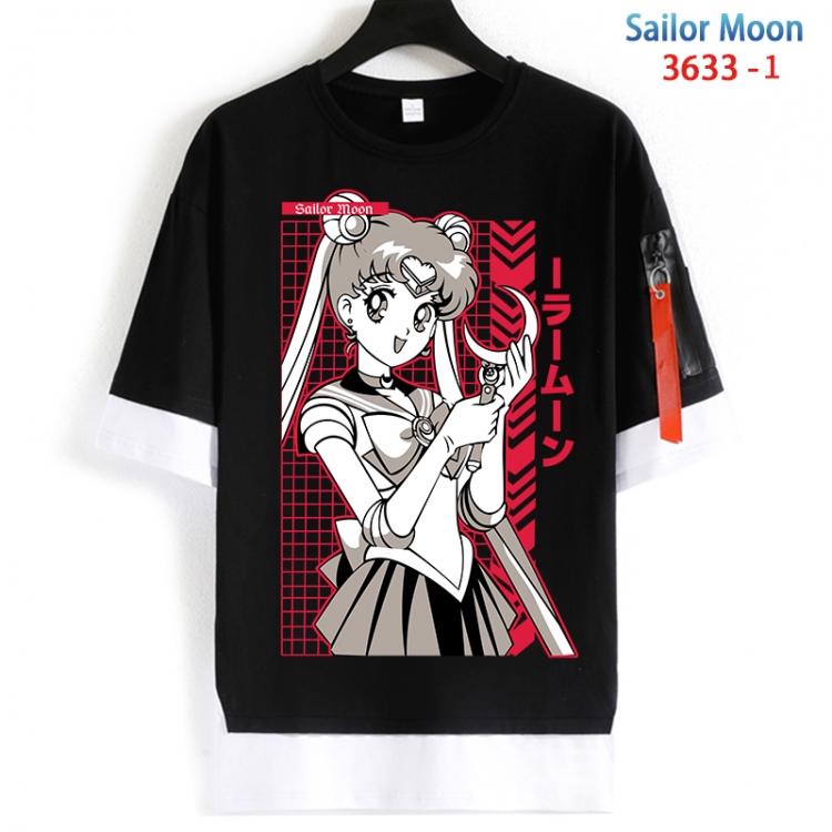 sailormoon Cotton Crew Neck Fake Two-Piece Short Sleeve T-Shirt from S to 4XL HM-3633-1