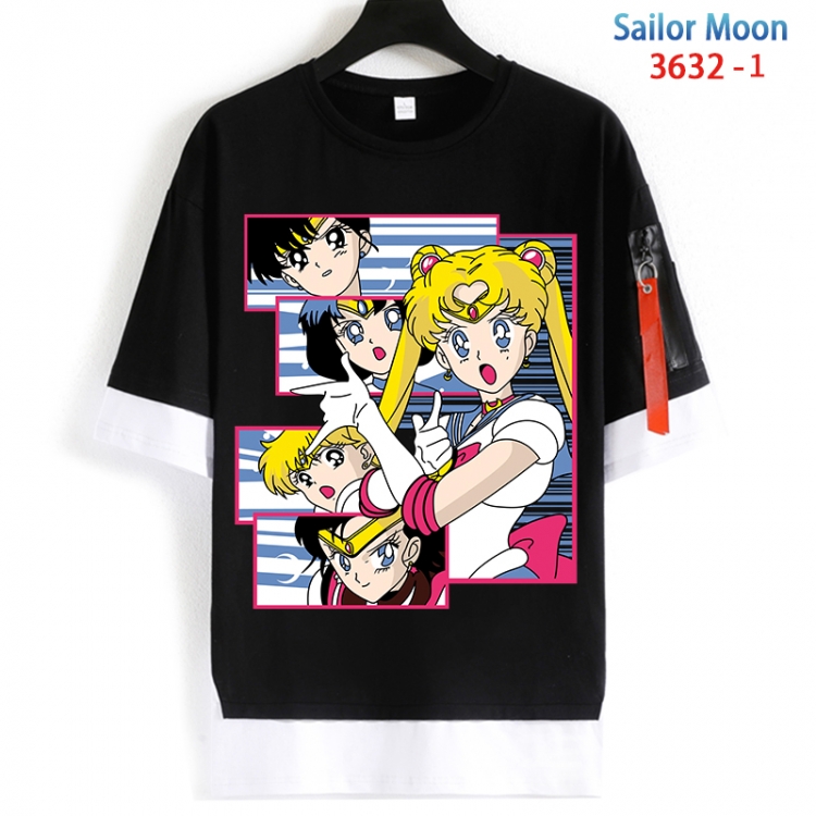 sailormoon Cotton Crew Neck Fake Two-Piece Short Sleeve T-Shirt from S to 4XL HM-3632-1