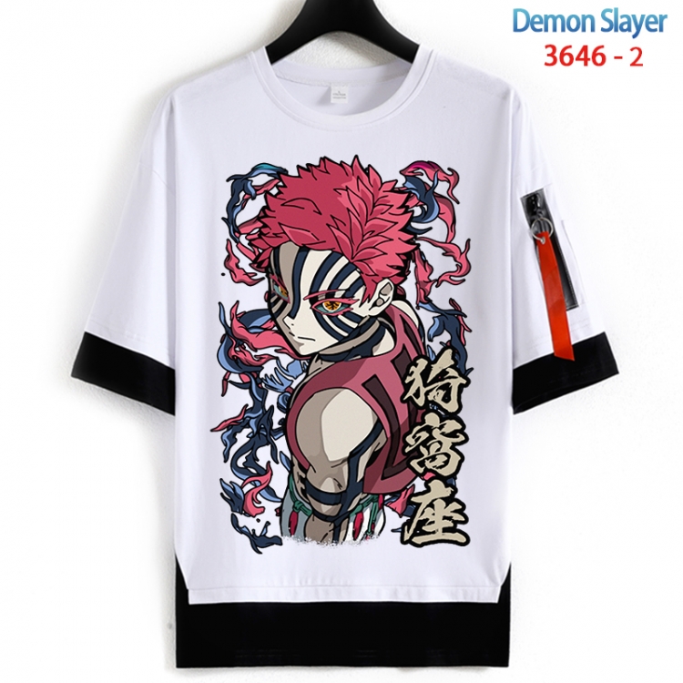 Demon Slayer Kimets Cotton Crew Neck Fake Two-Piece Short Sleeve T-Shirt from S to 4XL HM-3646-2