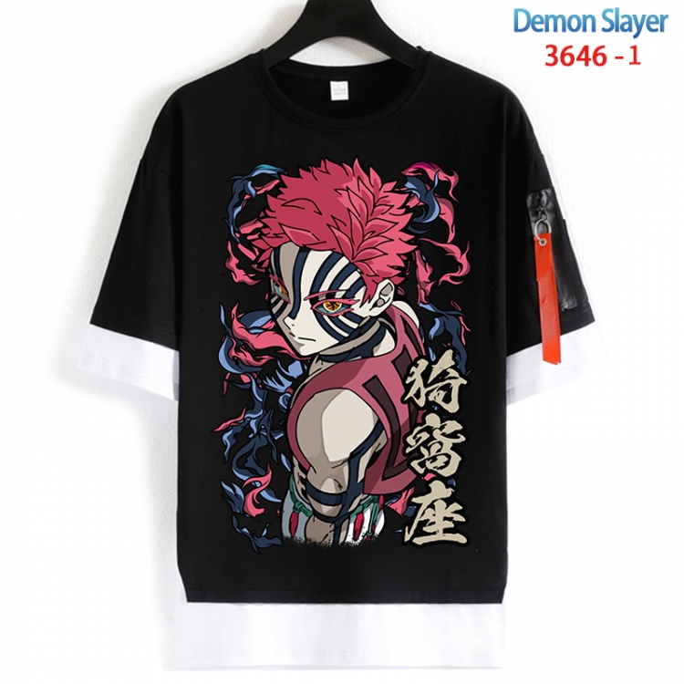 Demon Slayer Kimets Cotton Crew Neck Fake Two-Piece Short Sleeve T-Shirt from S to 4XL HM-3646-1