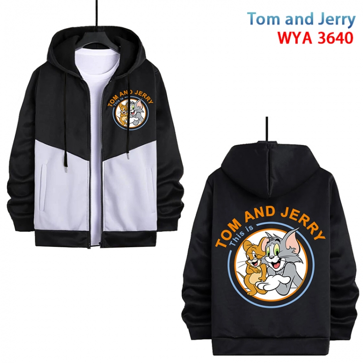 Tom and Jerry Anime black and white contrasting pure cotton zipper patch pocket sweater  from S to 3XL WYA-3640-3