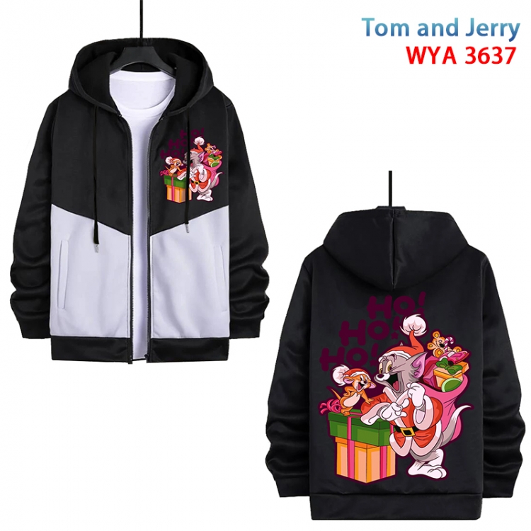 Tom and Jerry Anime black and white contrasting pure cotton zipper patch pocket sweater  from S to 3XL WYA-3637-3
