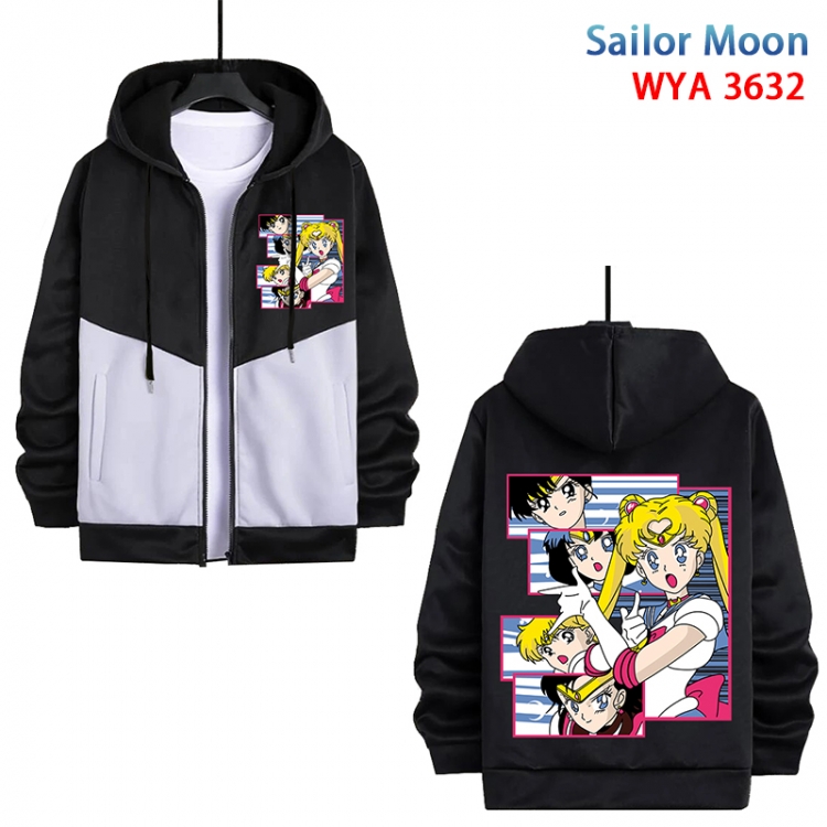 sailormoon Anime black and white contrasting pure cotton zipper patch pocket sweater  from S to 3XL WYA-3632-3