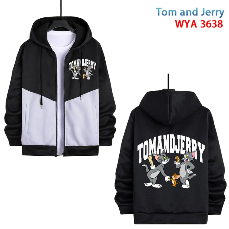 Tom and Jerry Anime black and white contrasting pure cotton zipper patch pocket sweater  from S to 3XL  WYA-3638-3