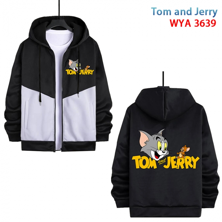 Tom and Jerry Anime black and white contrasting pure cotton zipper patch pocket sweater  from S to 3XL WYA-3639-3