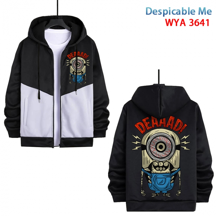 Despicable Me Anime black and white contrasting pure cotton zipper patch pocket sweater  from S to 3XL WYA-3641-3