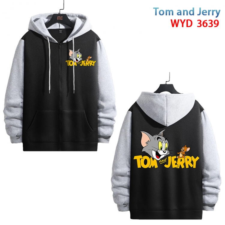 Tom and Jerry Anime black contrast gray pure cotton zipper patch pocket sweater from S to 3XL WYD-3639-3