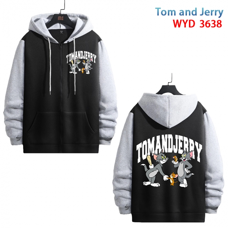Tom and Jerry Anime black contrast gray pure cotton zipper patch pocket sweater from S to 3XL WYD-3638-3