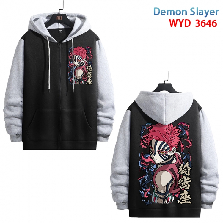 Demon Slayer Kimets Anime black contrast gray pure cotton zipper patch pocket sweater from S to 3XL WYD-3646-3