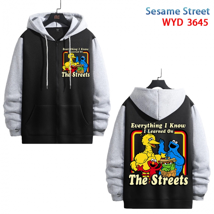 sesame street  Anime black contrast gray pure cotton zipper patch pocket sweater from S to 3XL WYD-3645-3