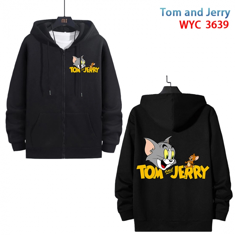 Tom and Jerry Anime black pure cotton zipper patch pocket sweater from S to 3XL  WYC-3639-3