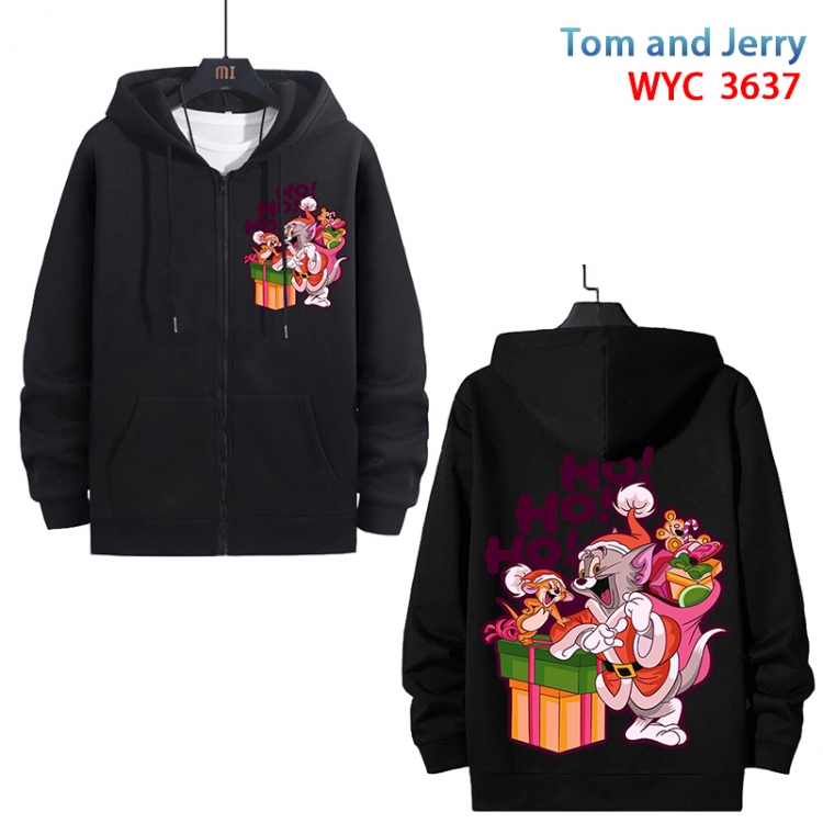 Tom and Jerry Anime black pure cotton zipper patch pocket sweater from S to 3XL  WYC-3637-3