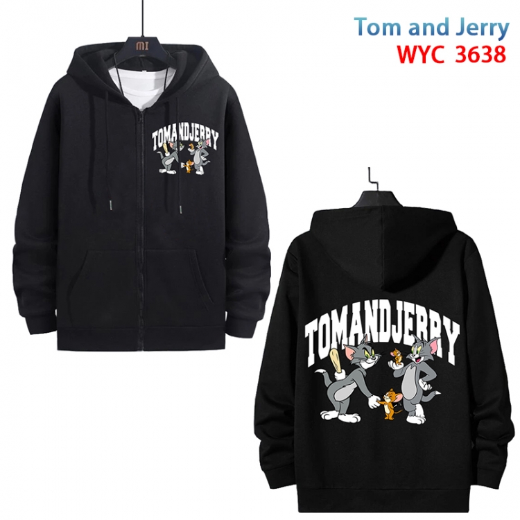 Tom and Jerry Anime black pure cotton zipper patch pocket sweater from S to 3XL  WYC-3638-3
