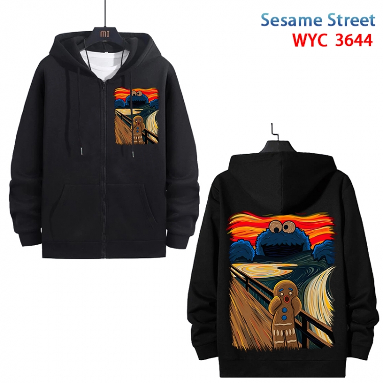 sesame street  Anime black pure cotton zipper patch pocket sweater from S to 3XL WYC-3644-3