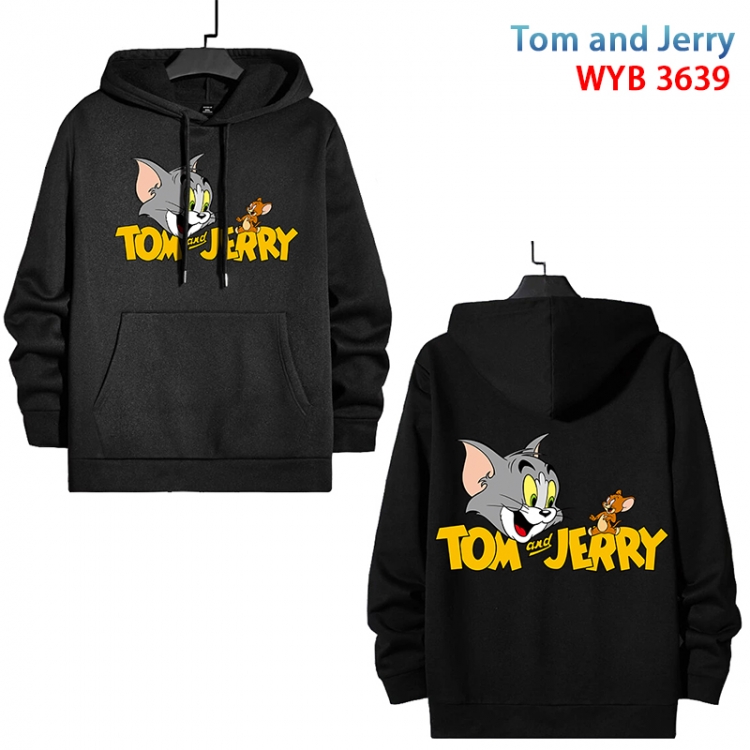 Tom and Jerry Anime black pure cotton hooded patch pocket sweater from S to 3XL  WYB-3639-3