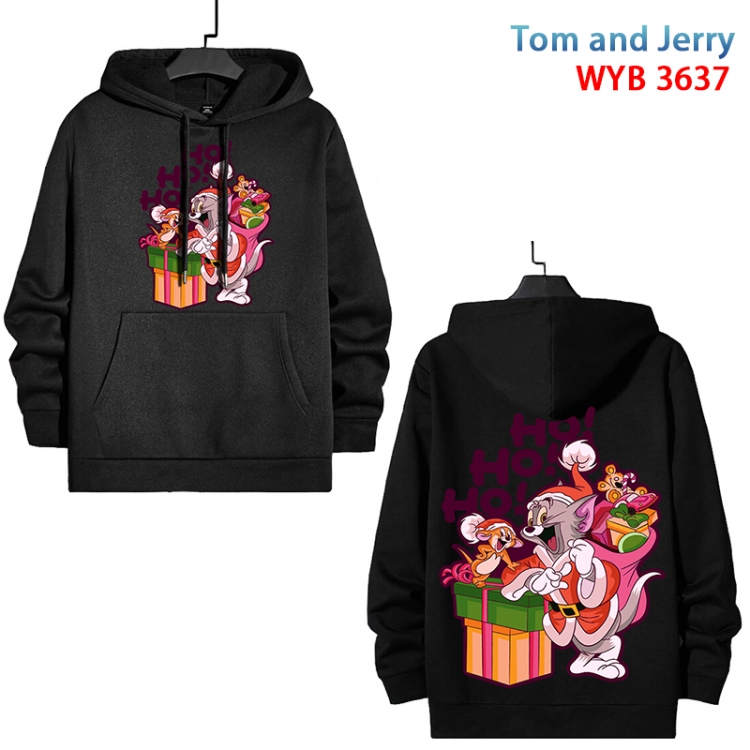 Tom and Jerry Anime black pure cotton hooded patch pocket sweater from S to 3XL  WYB-3637-3