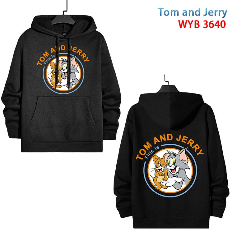 Tom and Jerry Anime black pure cotton hooded patch pocket sweater from S to 3XL  WYB-3640-3
