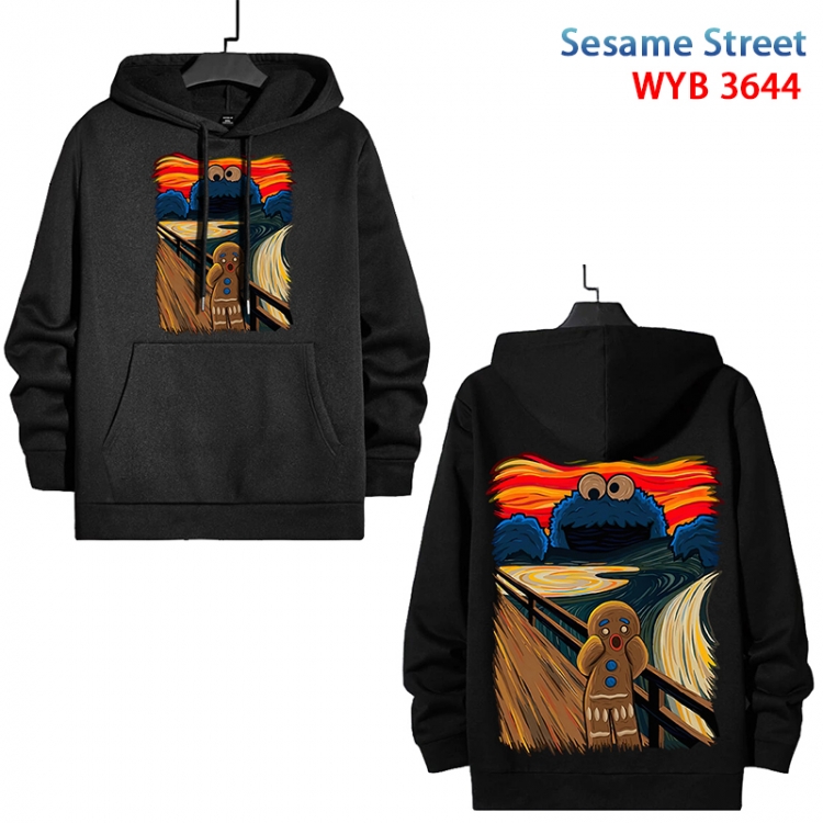 sesame street  Anime black pure cotton hooded patch pocket sweater from S to 3XL WYB-3644-3