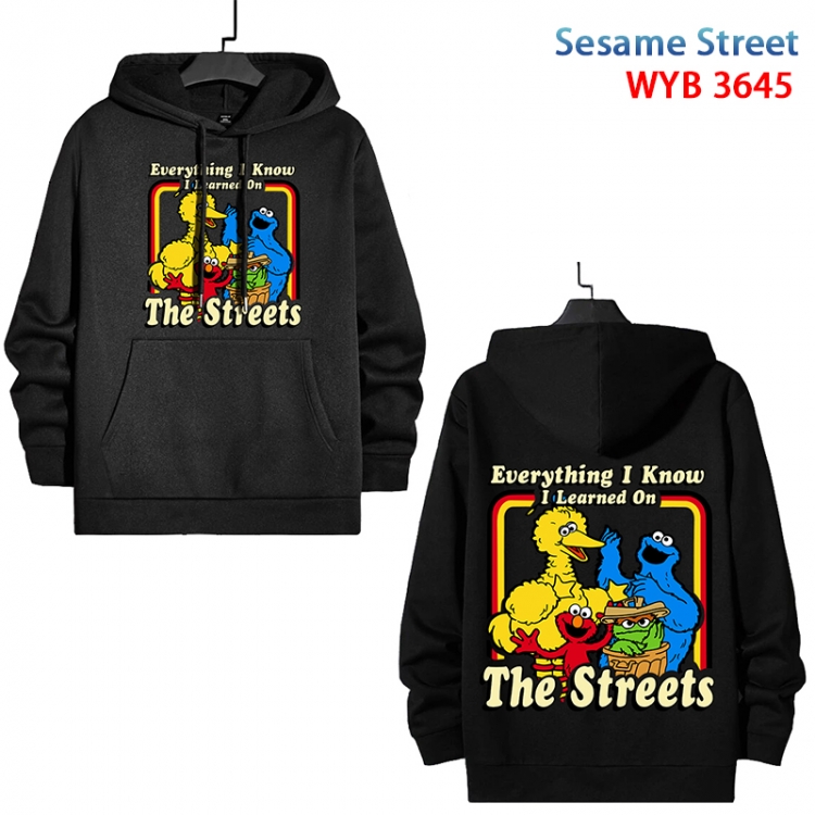 sesame street  Anime black pure cotton hooded patch pocket sweater from S to 3XL WYB-3645-3