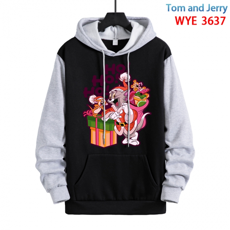Tom and Jerry Anime black and gray pure cotton hooded patch pocket sweater from S to 3XL WYE-3637